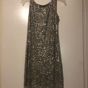 Adrianna Papell silver tassel dress